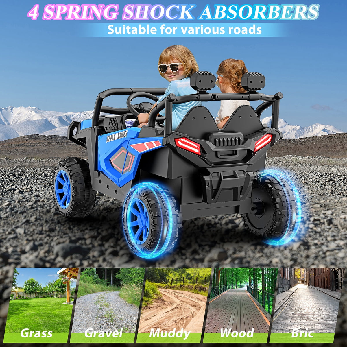Funcid 24 Volt Ride on Toys, 2-Seater Ride on Cars with Remote Control, 400W Electric Car, Ride on UTV w/ Bluetooth, MP3, Seat Belts, Volume Adjustment, Suspension, Pink