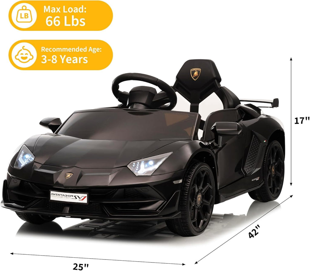 12V Licensed Sports Car Ride On Vehicle with Remote Control, Electric Ride On Car with Bluetooth, Hydraulic Swing Doors, LED Lights, Dual 25W Motors, USB/AUX/TF Audio