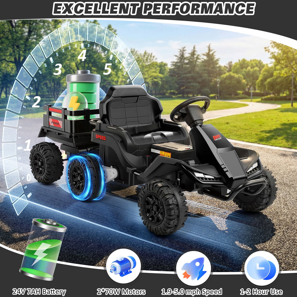 Farmdex 24 Volt Ride on Toys with Remote Control, 7AH Battery Ride on Cars, 4 Wheeler Quad ATV, Electric Car for Kids w/ Bluetooth, Music, Battery Display, LED Light Control, 5 MPH, Red