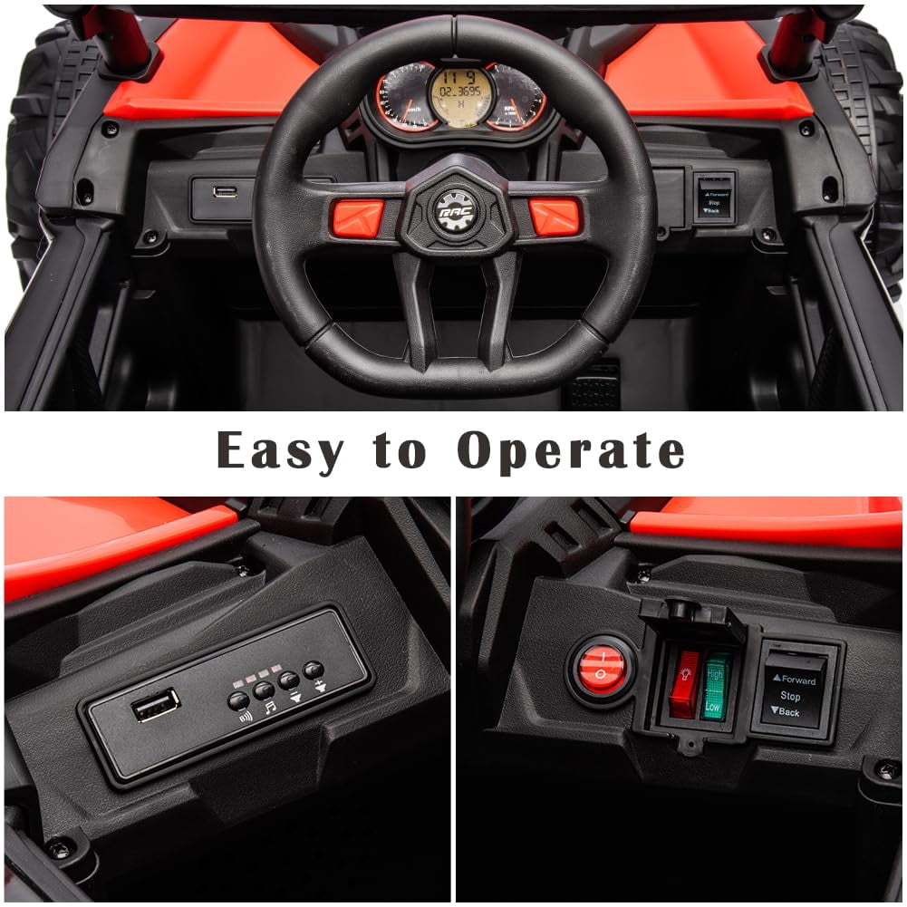 TROPOW 24 Volt Ride On Toys for Boys,Battery Powered Kids Car, Electric Off-Road UTV Car with Remote Control, 200W Motors, Led Lights, Music, Enhanced Suspension, Ride on Toy for Kids,Red