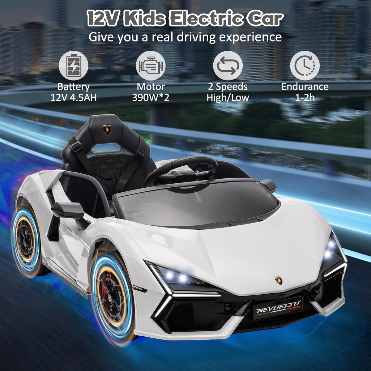 Towallmark 12V Ride On Car for Kids, Licensed Lamborghini Revuelto Electric Vehicle, Battery Powered Sports Car Toy for Boys & Girls,Kids Christmas Gifts