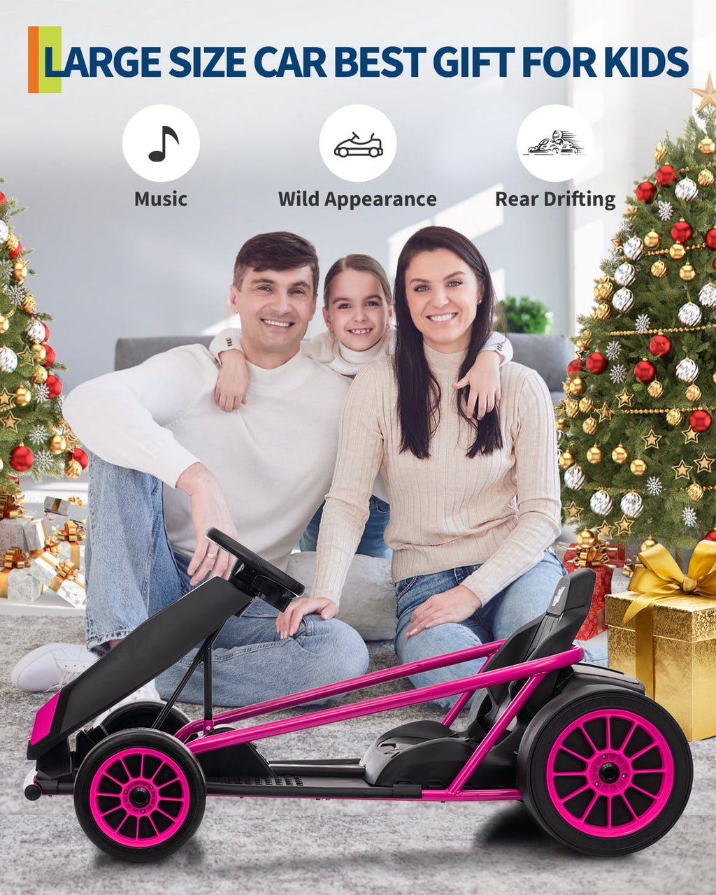 24V Electric Go Kart for Kids 8-12 - Dual 300W Motors, 9Ah Battery, 8MPH High-Speed Drifting, Slow Start, Full Metal Frame, Music, Horn, Power Display, Max Load 155Lbs, Ride-On Toy - Brown