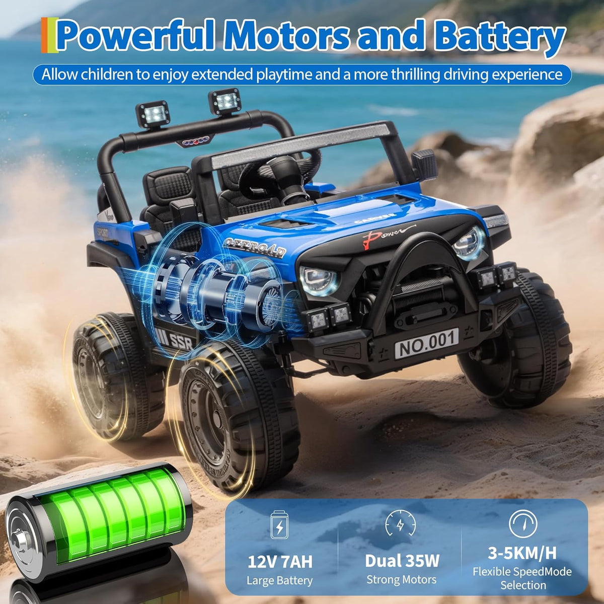 12V Electric Ride-On Truck, 4-Wheel Ride-On Car with Parent Remote Control, Dual 35W Motors, Spring Suspension, 3 Speeds, Bluetooth, LED Lights