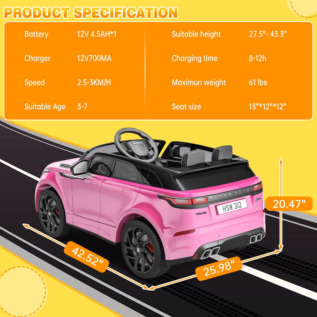 Licensed Land Rover 12V Kids Ride-On Electric Car – Remote Control, MP3, Rocking Mode, Pull Rod, Battery Powered Vehicle for Ages 4-8 – Toy Gift for Boys & Girls, Black