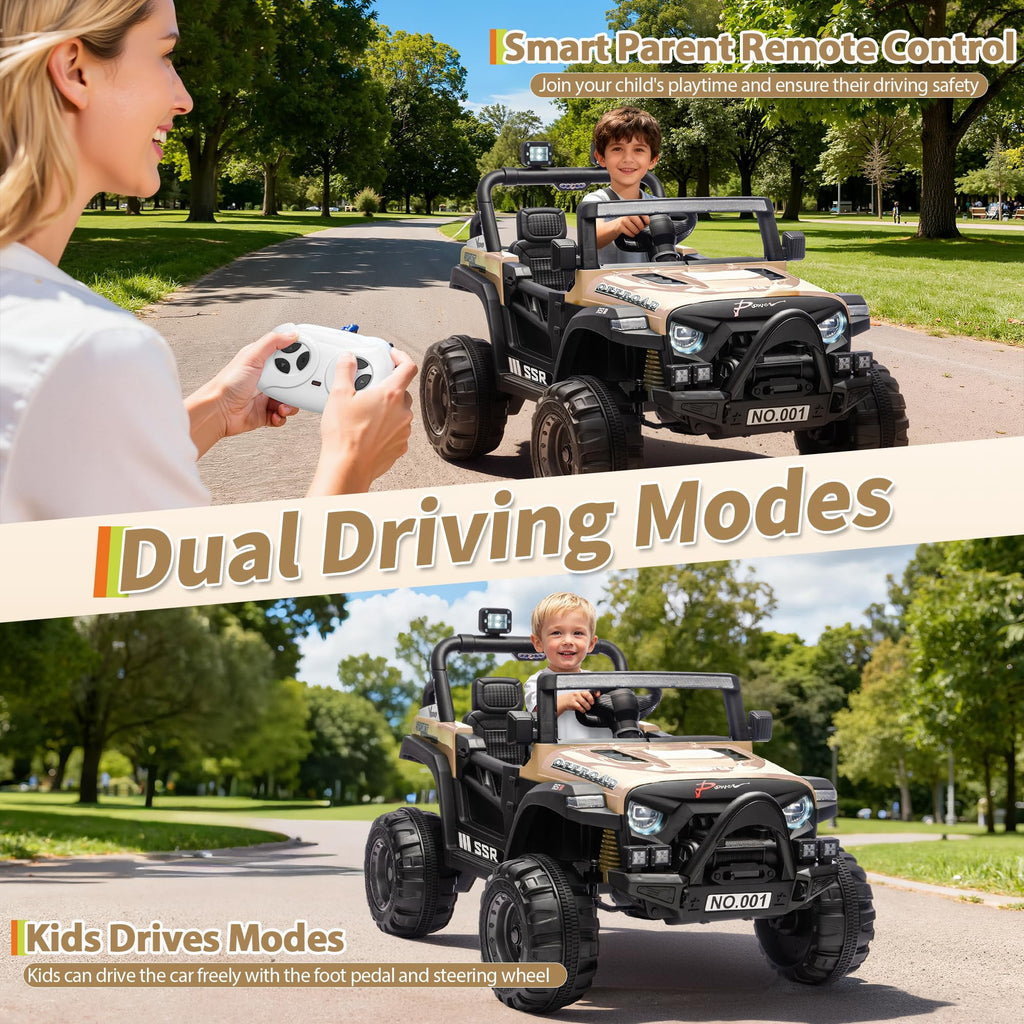 12V Kids Electric Ride-On Car – Parent Remote Control, 3 Speeds, Safety Locking Doors, 3-Point Harness, Spring Suspension, wireless Music, LED Lights, Anti-Slip Tires, Foot Brake, Battery Powered Toy