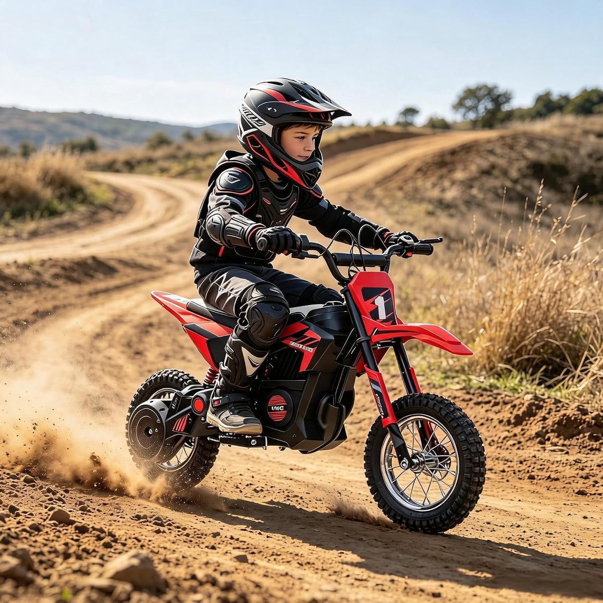 24V Electric Dirt Bike, 250W Brushed Motor, 13.6 MPH Max Speed, Chain Drive System, Disc Brake, Metal Spring Suspension, 12.6 Inch Pneumatic Tires, Leather Seat, 138 LBS Max Load,Blue
