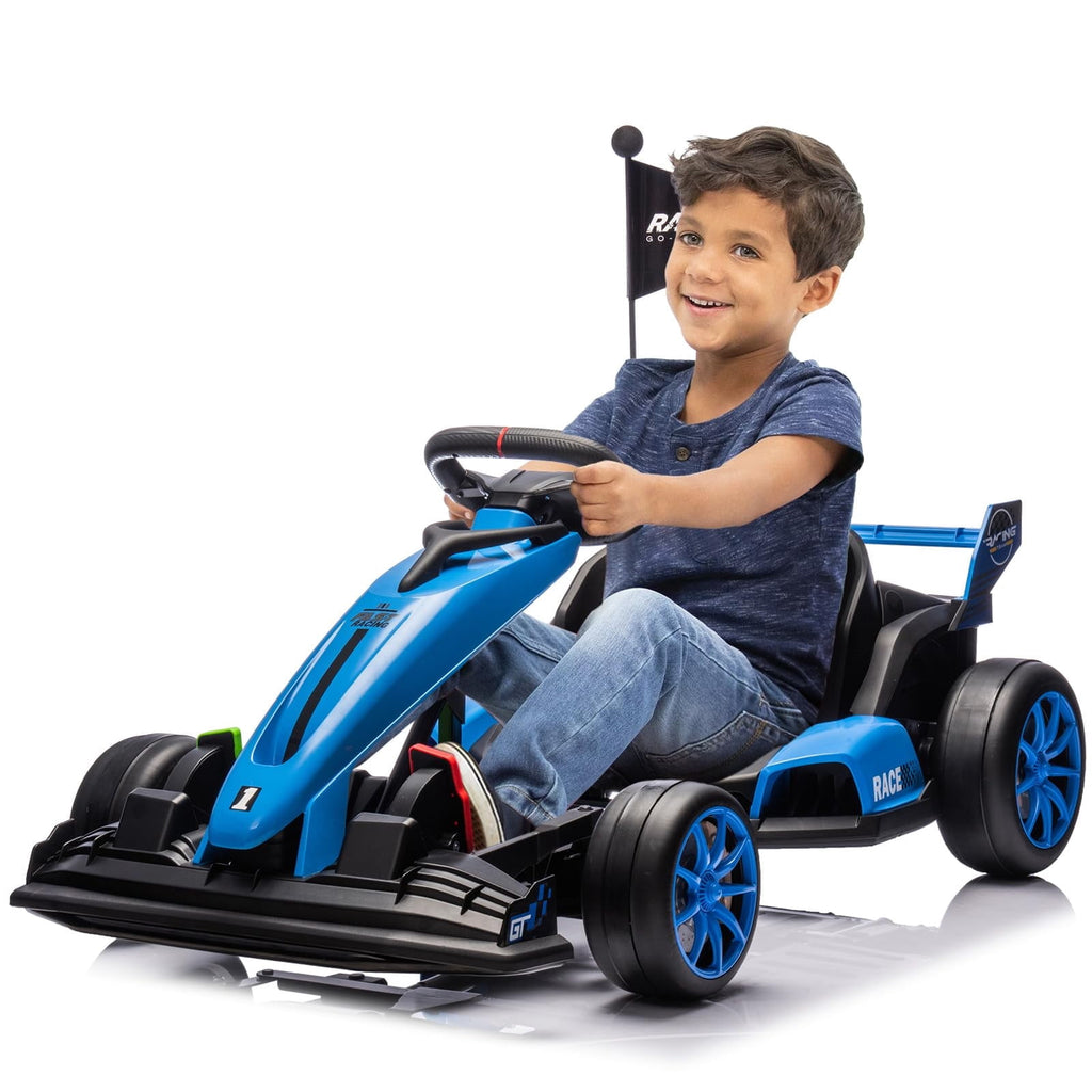 24V Kids Ride-On Go Kart, 7.5MPH High-Speed Drifting Car, Dual 200W Motors, 7Ah Battery, Adjustable Length, Max Load 135lbs, Power Display Racing Toy for Children 6+, Green