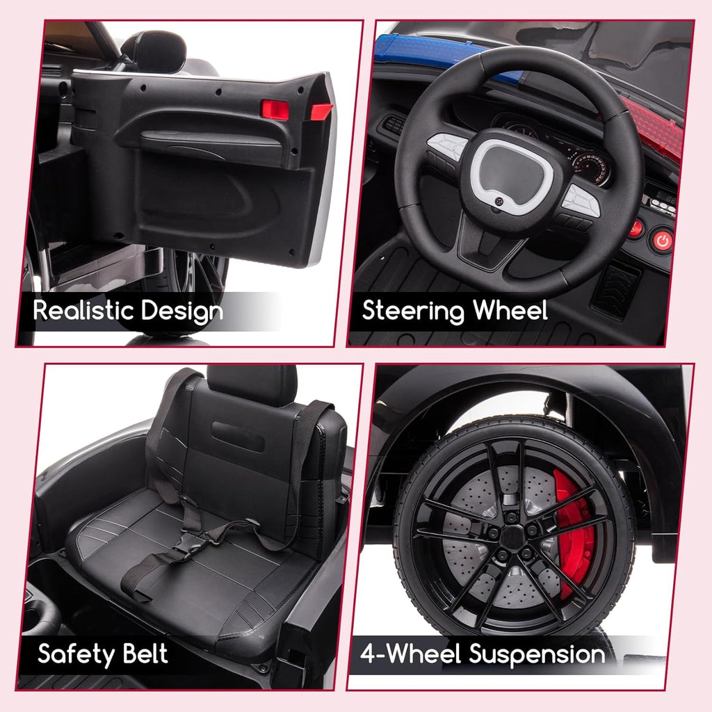 12V Licensed Dodge Challenger Electric Ride On Car, Battery Powered Vehicle with Remote Control, Dual Motors, Spring Suspension, LED Lights, Music, Ride On Toy for Outdoor Play,Police Car