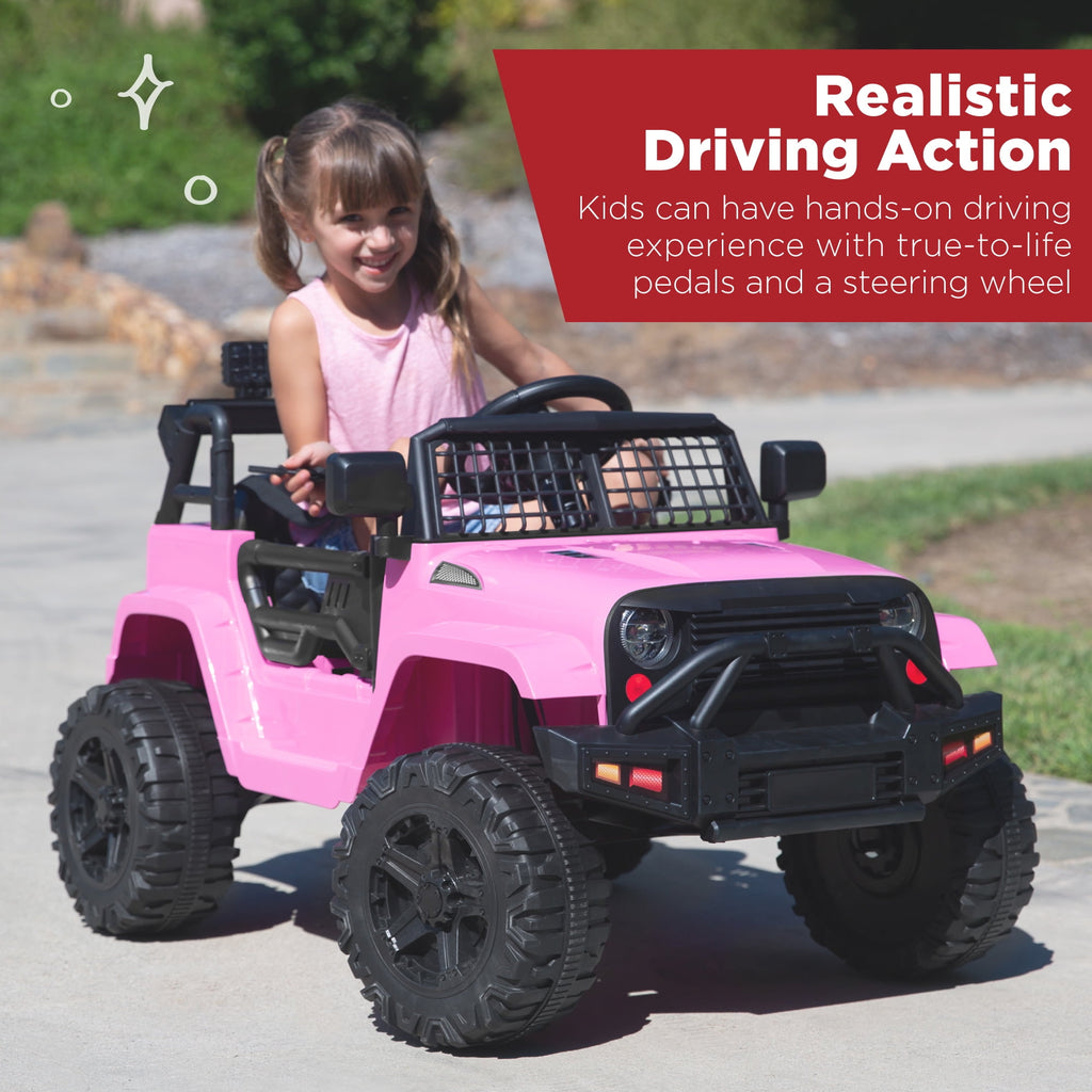 Best Choice Products 12V Kids Ride On Truck Car w/ Parent Remote Control, Spring Suspension, LED Lights - Hot Pink