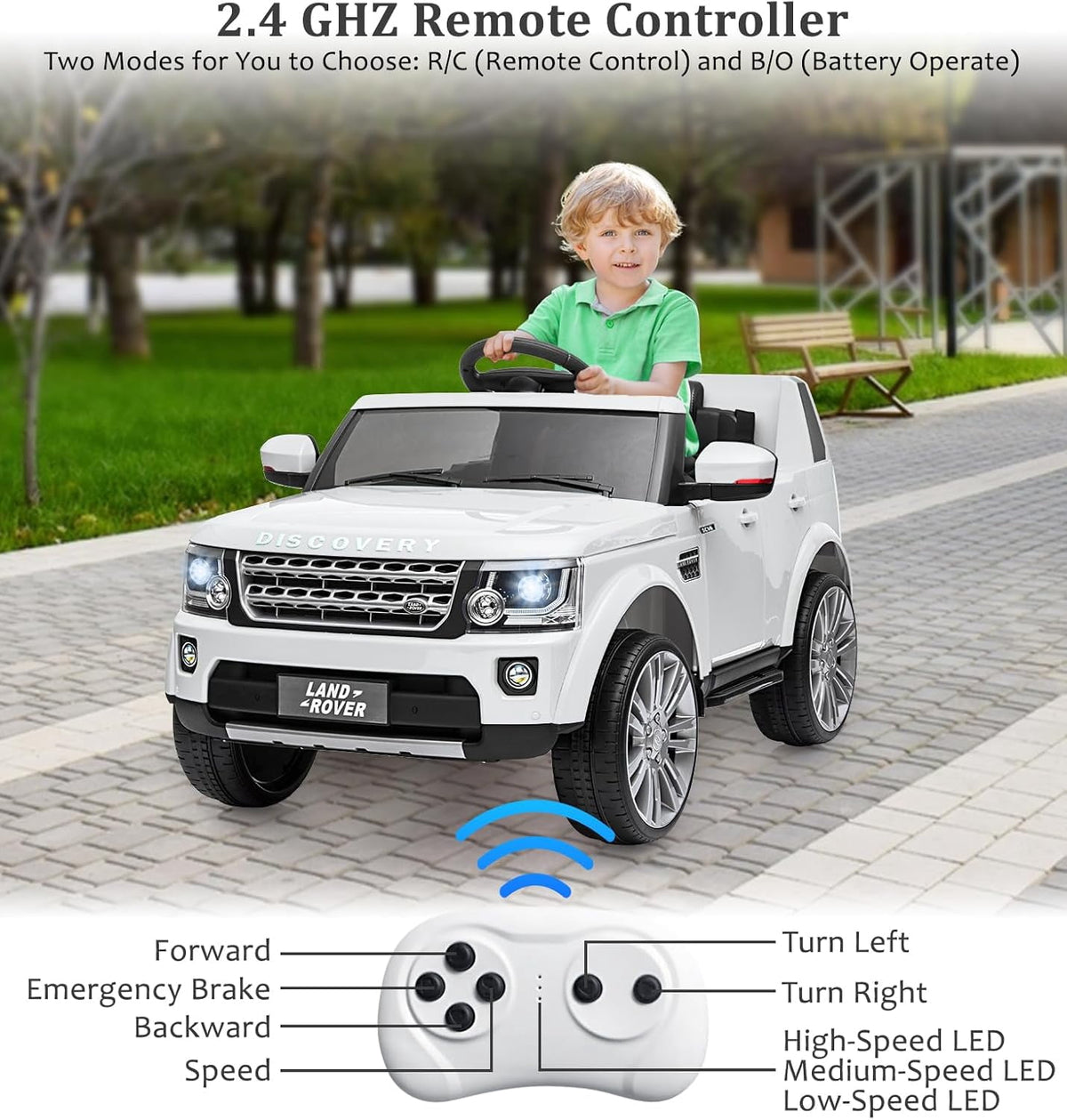 12V Licensed Land Rover Ride-On Car, 2x25W Motors, 4.5Ah Battery, 3 Speeds up to 4.5 MPH, Parent Remote, Spring Suspension, LED Lights