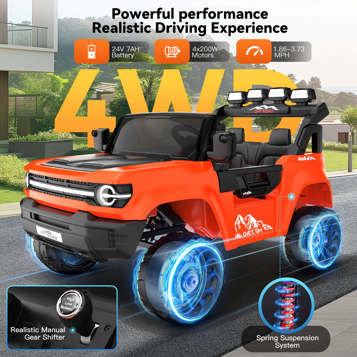 Farmdex 24V Ride on Toys with Remote Control, 2 XL Seater Electric Truck Car for Kids w/ 22'' Large Seat, 4WD/2WD Switchable, Powered Ride on Cars w/ Bluetooth, LED Lights, 3 Speeds, 4 x 200W, Pink