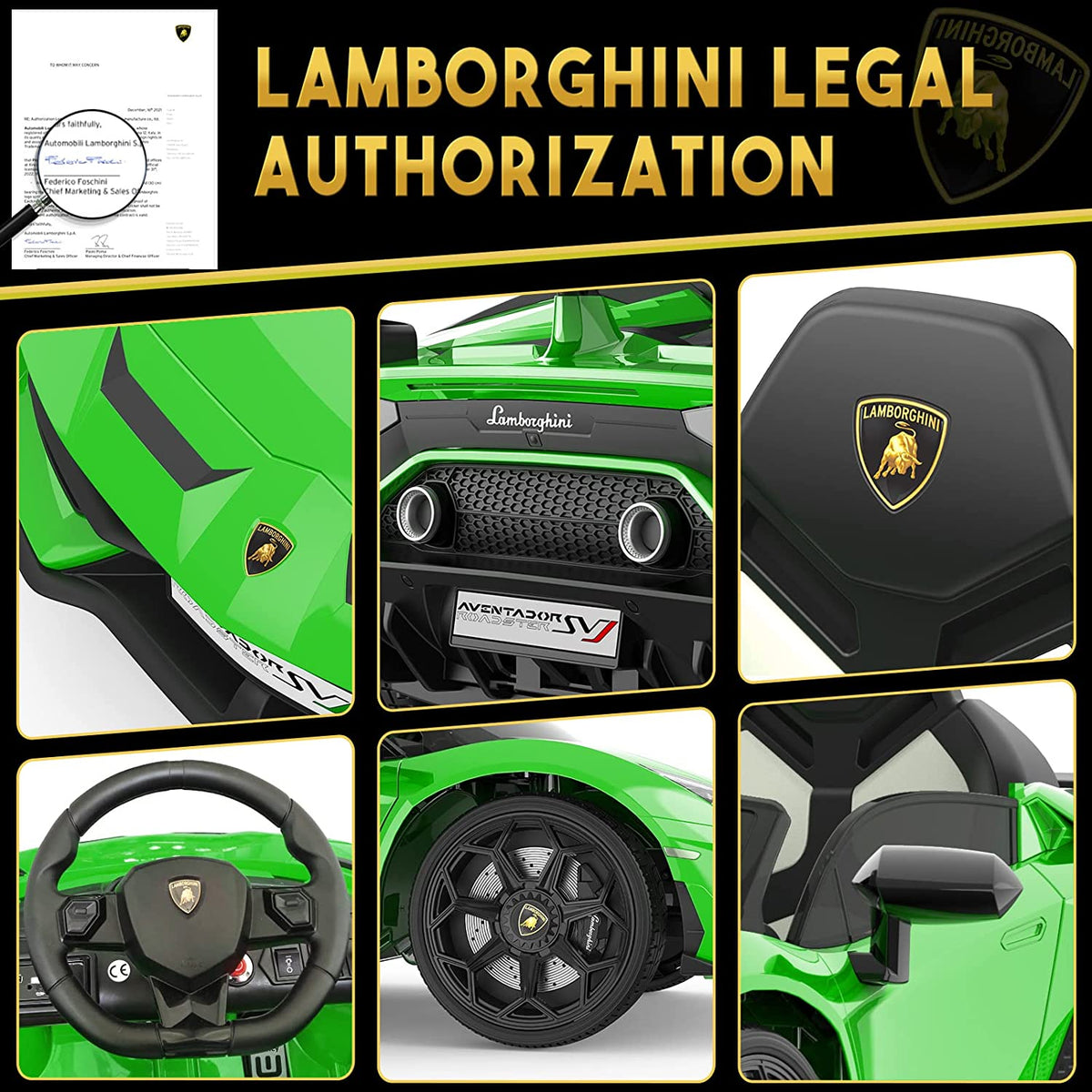 12V Licensed Sports Car Ride On Vehicle with Remote Control, Electric Ride On Car with Bluetooth, Hydraulic Swing Doors, LED Lights, Dual 25W Motors, USB/AUX/TF Audio