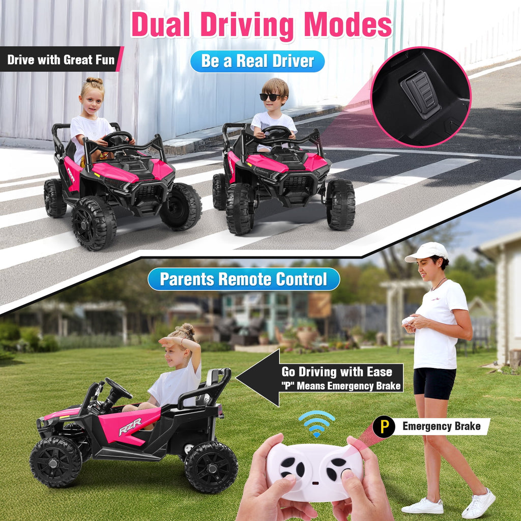 Funcid 24 Volt Ride on Toys with Remote Control & Battery Indicator, 400W Ride on UTV, Electric Car for Kids w/ Bluetooth, Music, LED Lights, Volume Adjustment Knob, 3 Speeds, Pink