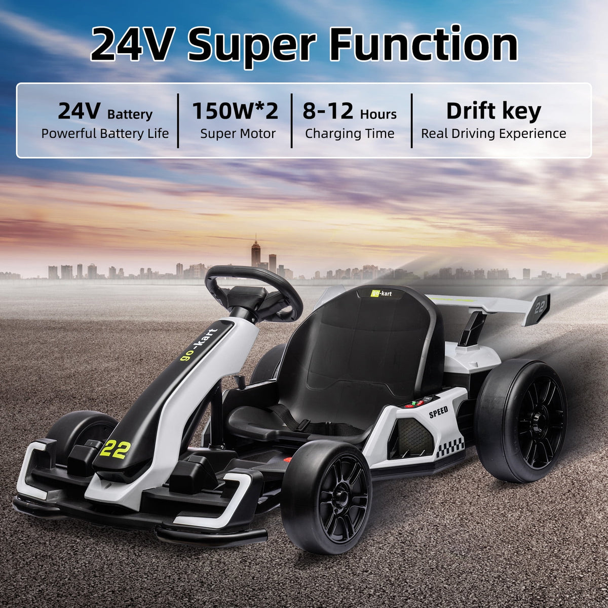 24V Kids Electric Go Kart, 300W Drift Ride-On Car with Dual 150W Motors - Adjustable Seat, 4 Speed Modes, 8.5mph Max, LED Lights, Music & Horn, Safety Belt, Outdoor Racing Toy - Red