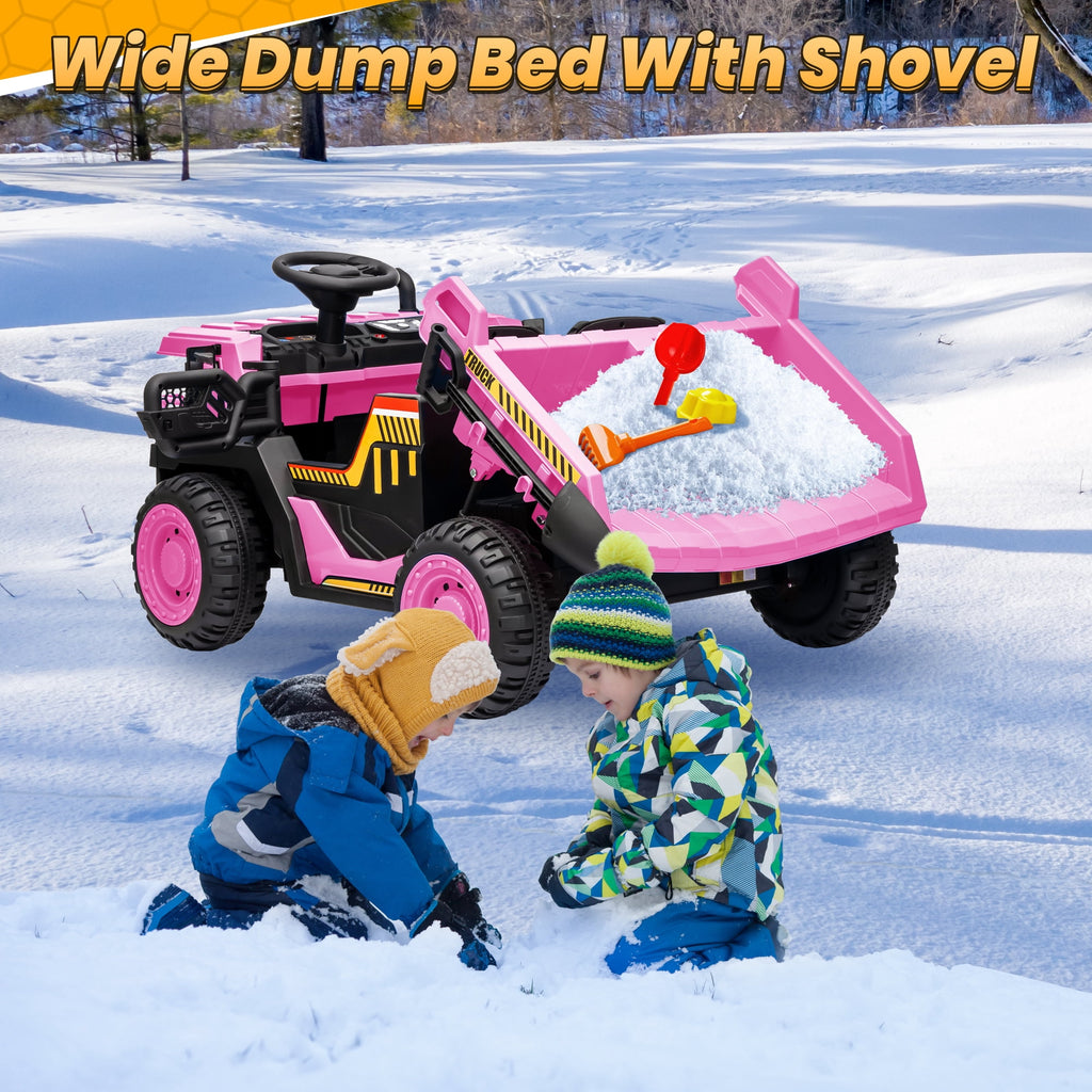 Funride 24V Ride on Toys 2 Seater Ride on Dump Truck w/ Remote Control w/ Dump Bed, 3 Speeds, Shovel, Bluetooth/Music, Big Kids, Yellow
