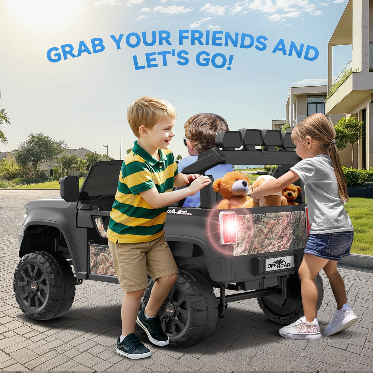 Farmdex 24V Ride on Toys with Remote Control, 2 XL Seater Electric Truck Car for Kids w/ 22'' Large Seat, 4WD/2WD Switchable, Powered Ride on Cars w/ Bluetooth, LED Lights, 3 Speeds, 4 x 200W, Pink