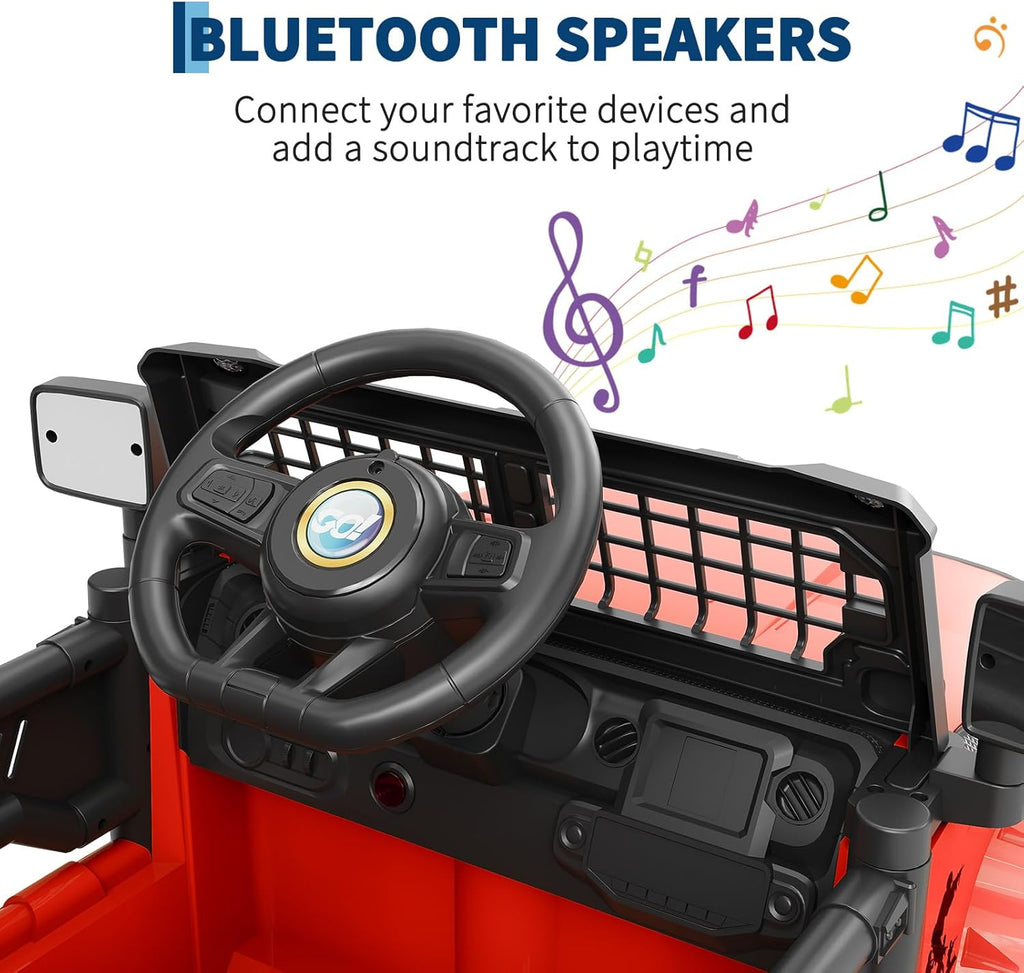 12V Electric Ride On Car with Remote Control, Off Road Ride On Vehicle with Bluetooth, LED Lights, Spring Suspension, Adjustable Seat Belt, All Terrain Tires, 61 lbs Capacity
