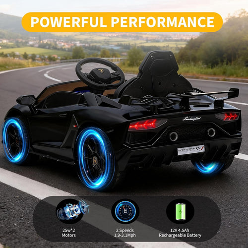 12V Licensed Sports Car Ride On Vehicle with Remote Control, Electric Ride On Car with Bluetooth, Hydraulic Swing Doors, LED Lights, Dual 25W Motors, USB/AUX/TF Audio