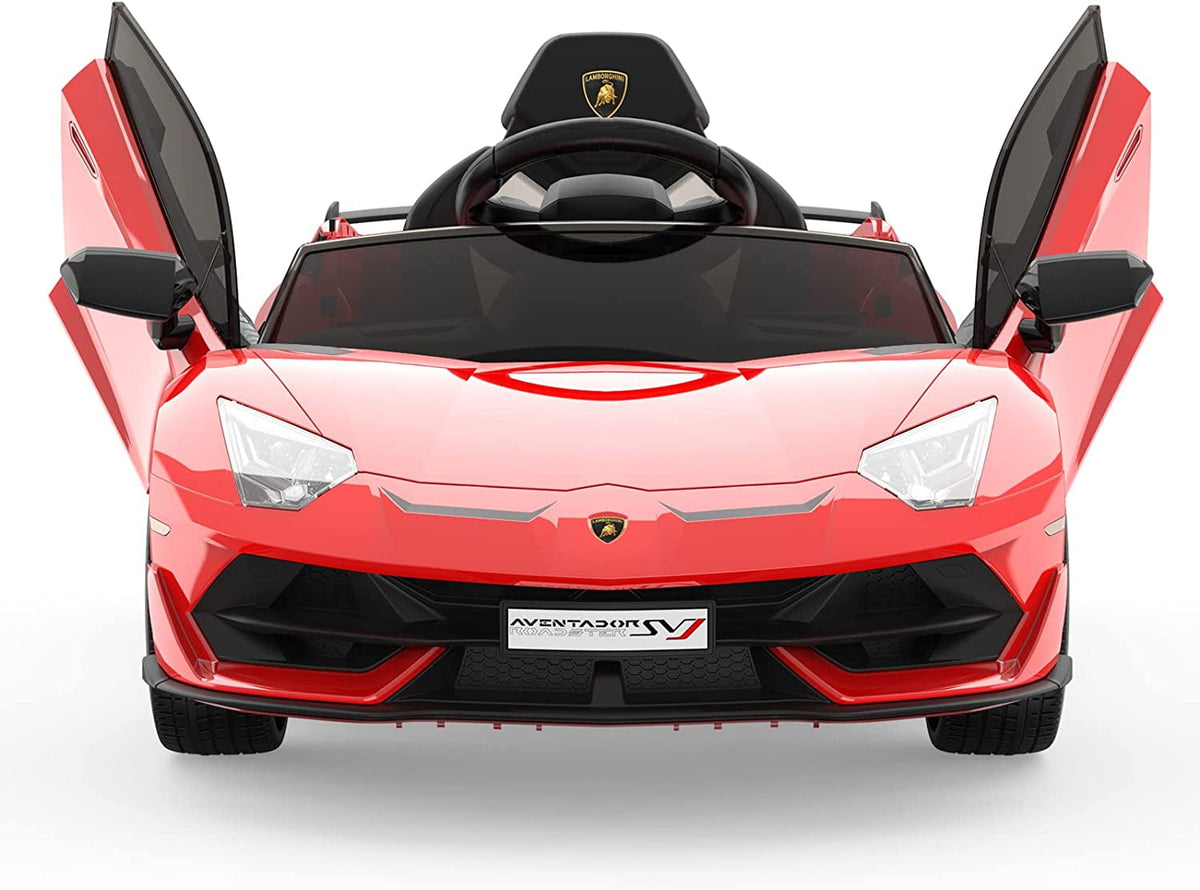 12V Licensed Sports Car Ride On Vehicle with Remote Control, Electric Ride On Car with Bluetooth, Hydraulic Swing Doors, LED Lights, Dual 25W Motors, USB/AUX/TF Audio