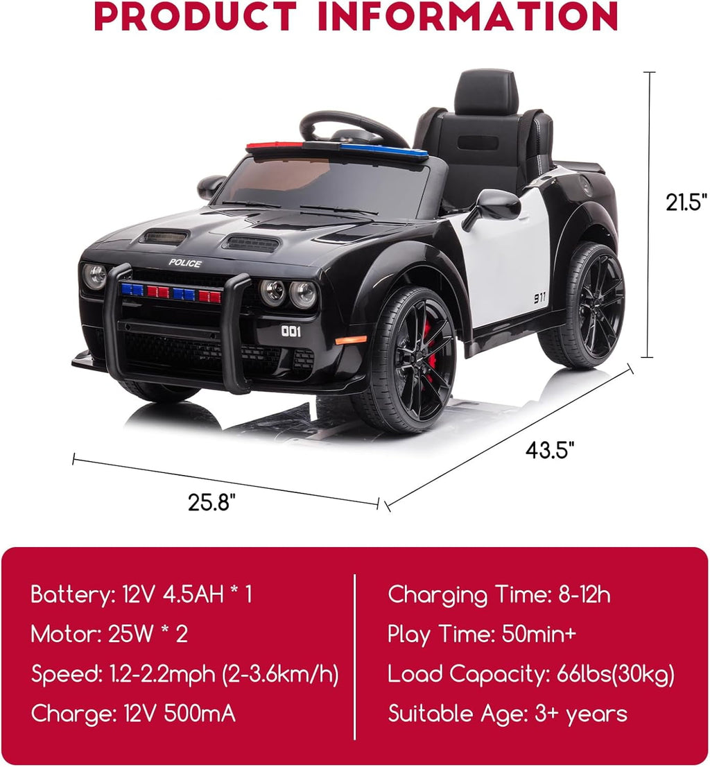 12V Electric Ride-On Car, 2x35W Motors, 7Ah Battery, 3-Speed, Parent Remote Control, Soft Start, Music, FM Radio, Safety Belt, 55 Lbs