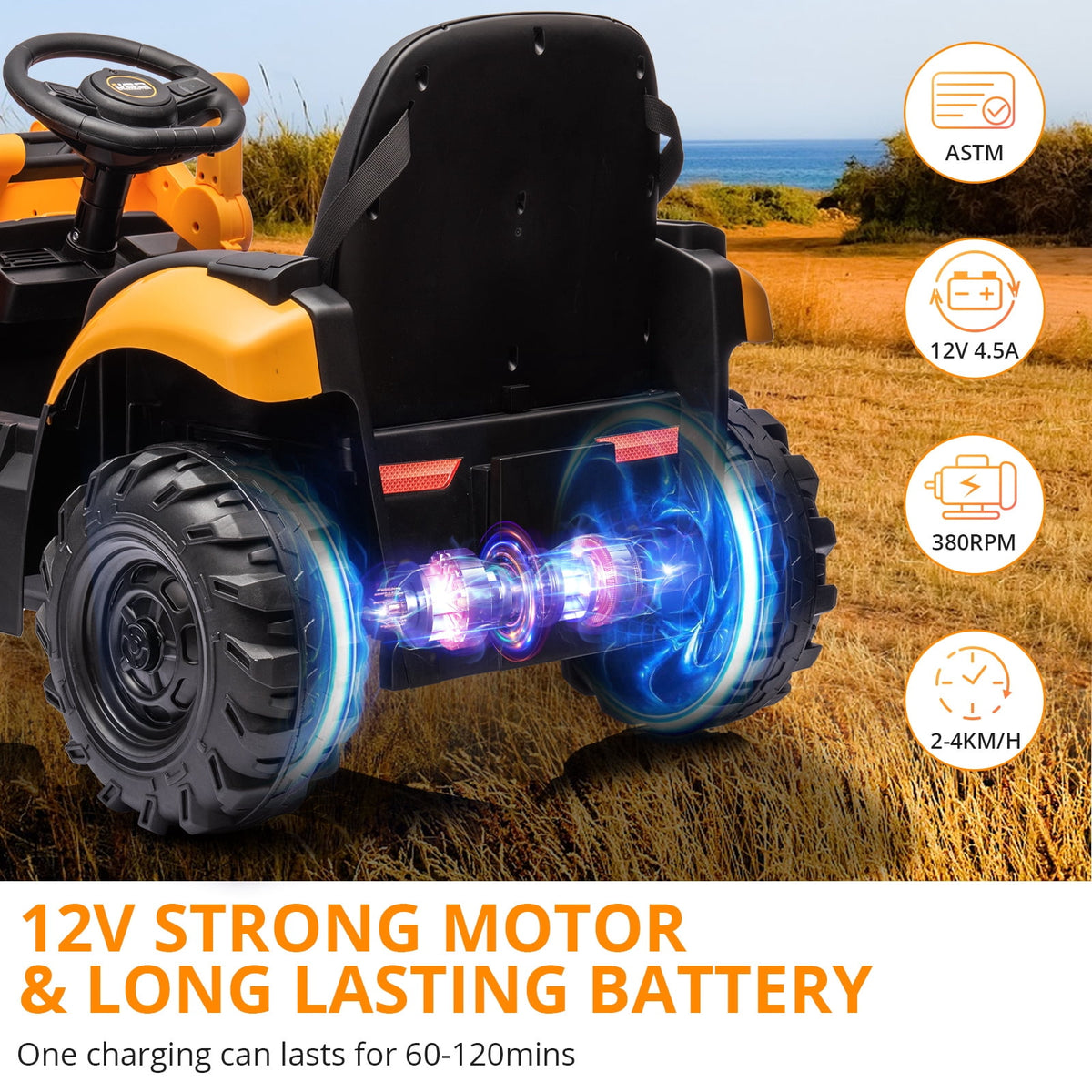 4 in 1 Ride on Excavator & Bulldozer, 12V Kids Electric Vehicle with Remote Control, Front Loader, Digger, Horn, Adjustable Seat, Excavator Ride on Car Toy, White