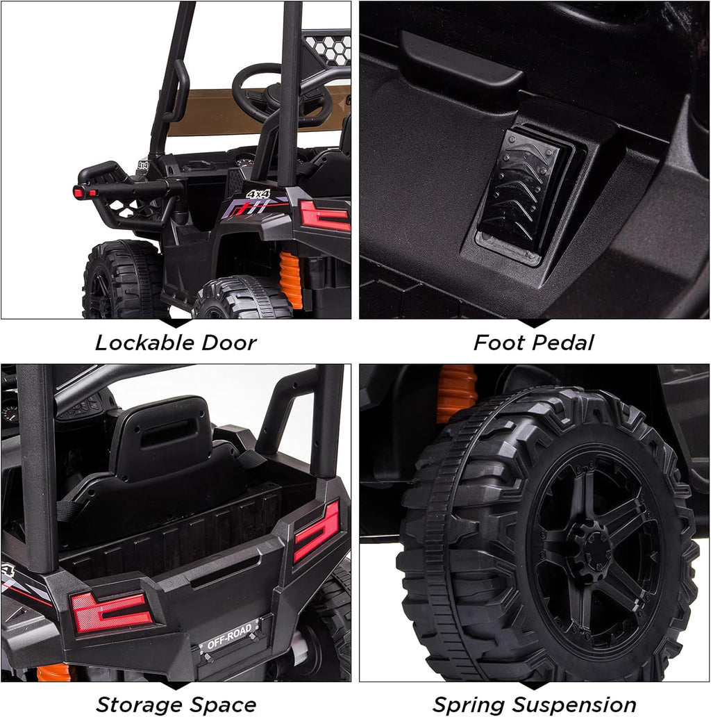12V Ride-On Electric Car with Trunk, Remote Control, Spring Suspension, Locking Door, 3 Speeds, LED Headlights, Music, USB & AUX, Electric Vehicle for Ages 3+,Black