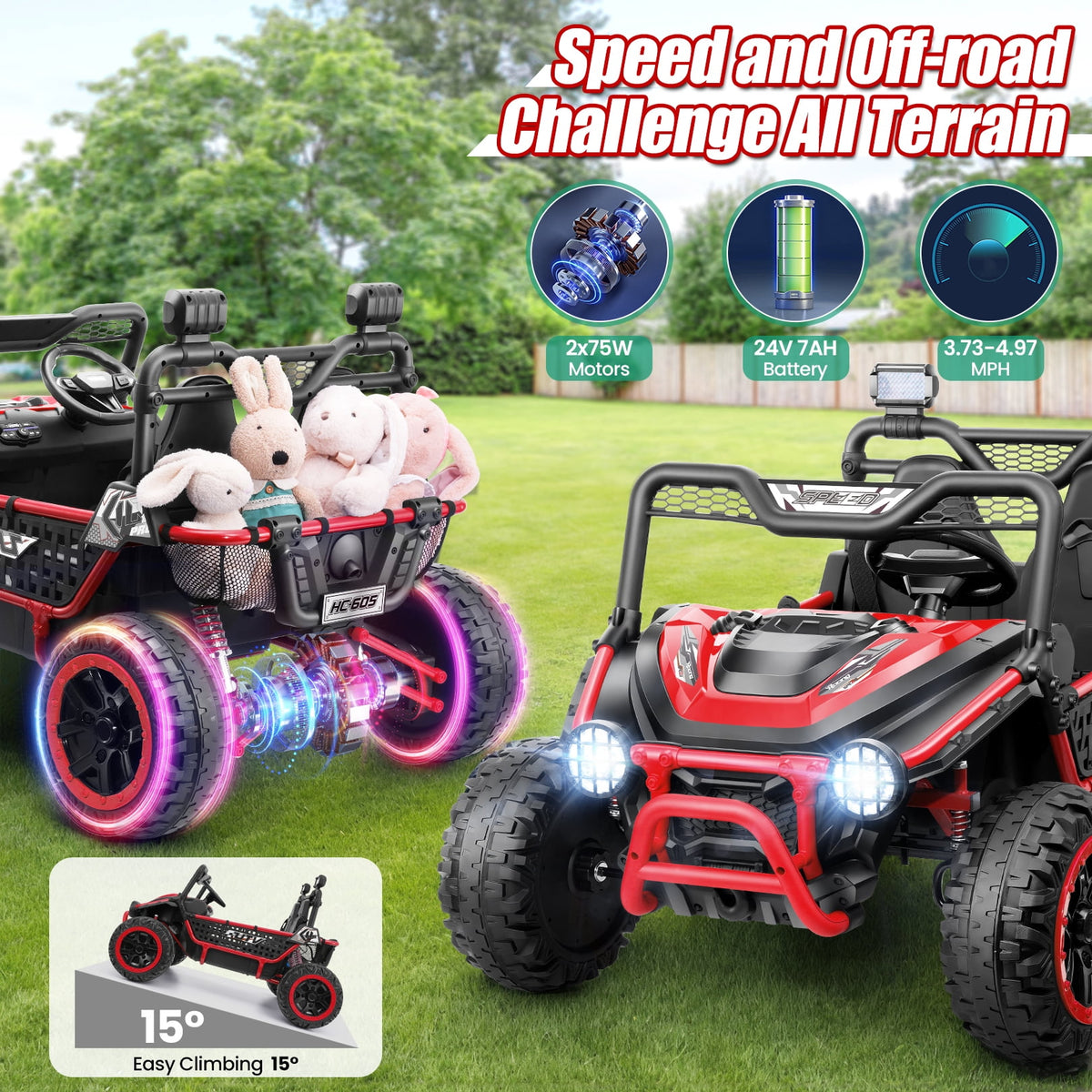 VIBESPARK XXL 24V Ride on Toys for Big Kids Ages 3-8, Key Start Metal Frame UTV with Power Display, 7AH Ride on Cars w/ 150W Motors, Bluetooth, Volume Knob, Safety Belt, Max 5mph, Pink