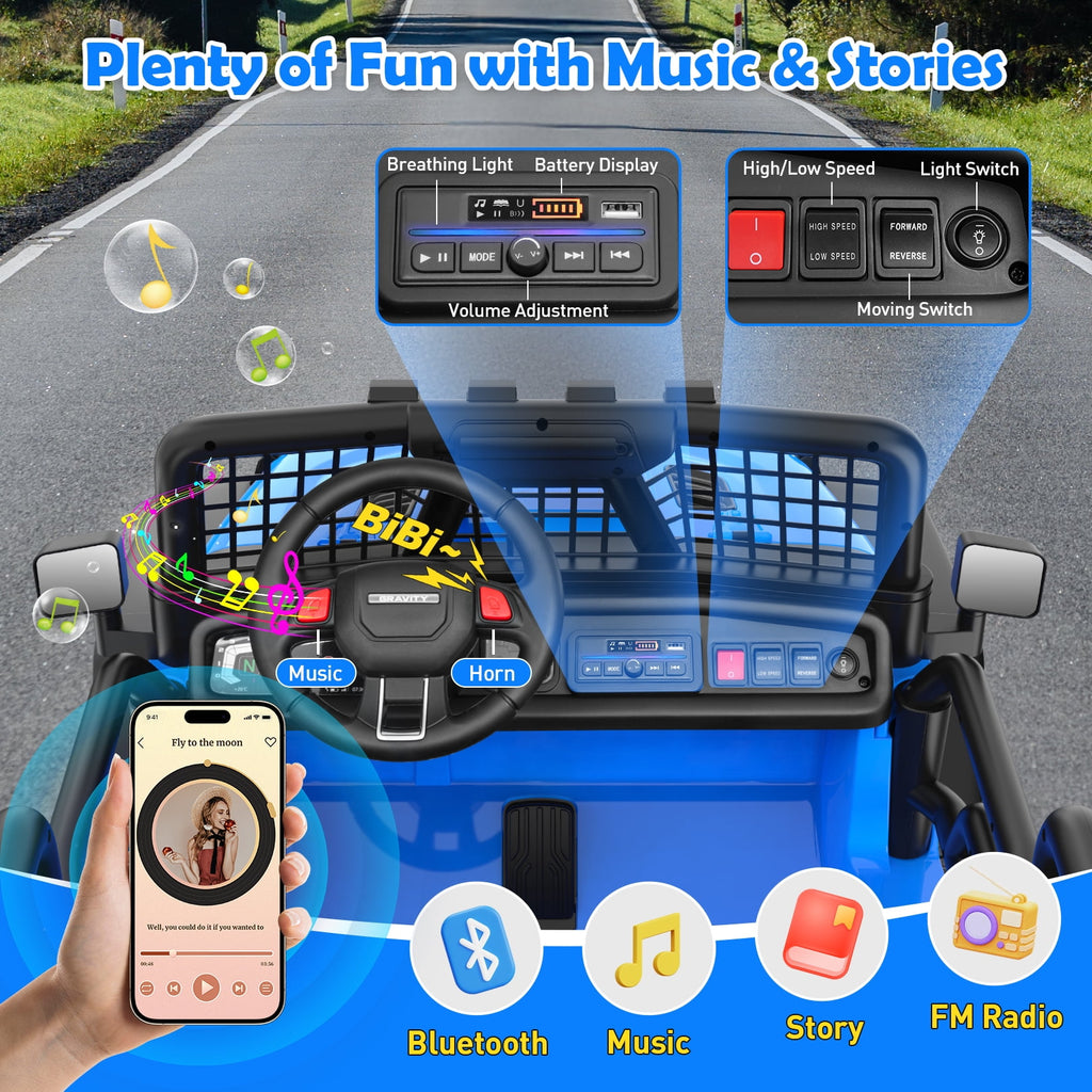 Funcid 24 Volt Ride on Toys with Remote Control, 400W 2-Seater Ride on Cars with Colored LED Lights & Battery Indicator, Electric Car for Kids w/ Bluetooth, Light Control, Volume Knob, Pink