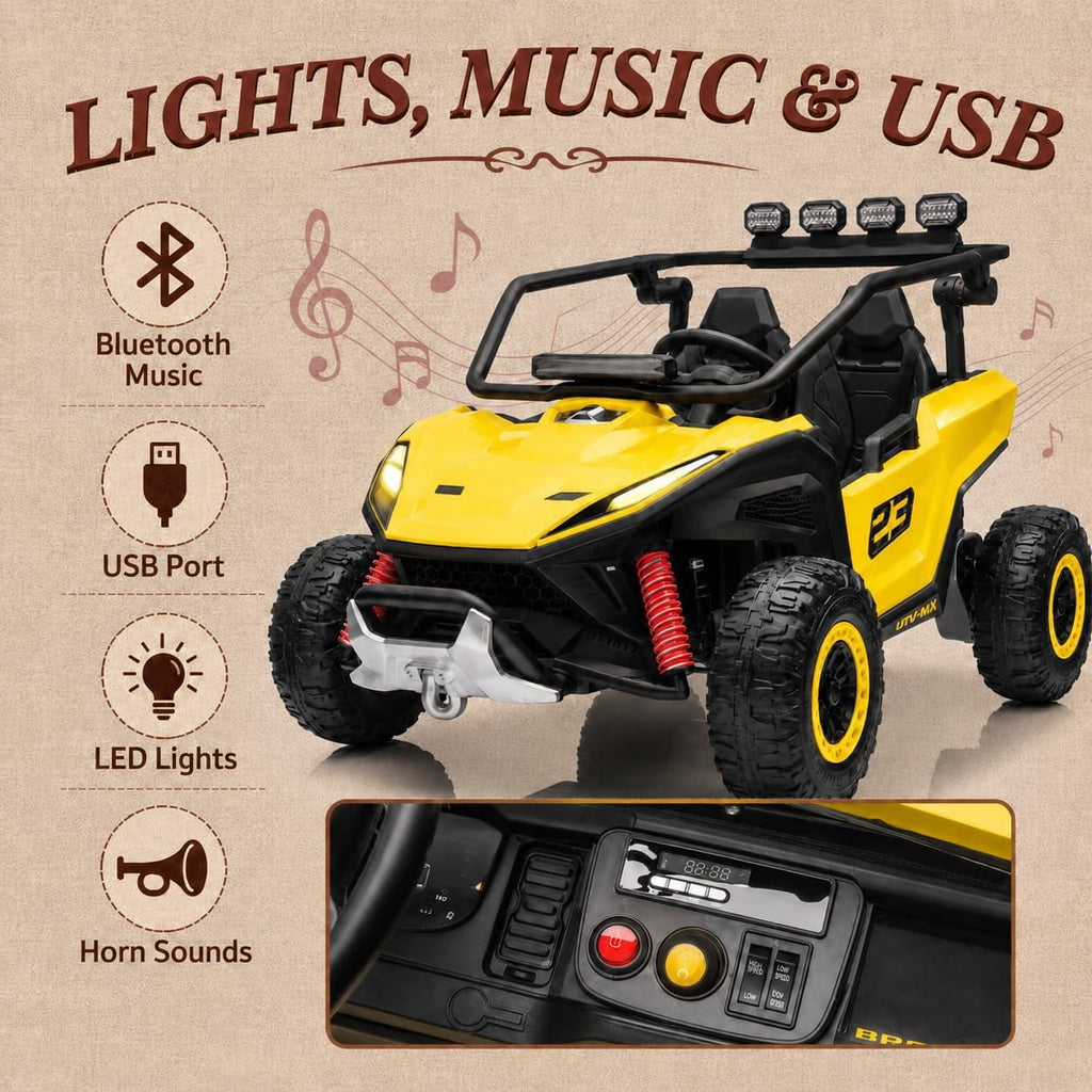 12V 2-Seater Electric UTV Ride-On Car, 4WD, Dual 40W Motors, 2.4G Parent Remote, 12V 7Ah Battery, 110 Lb Capacity,Green