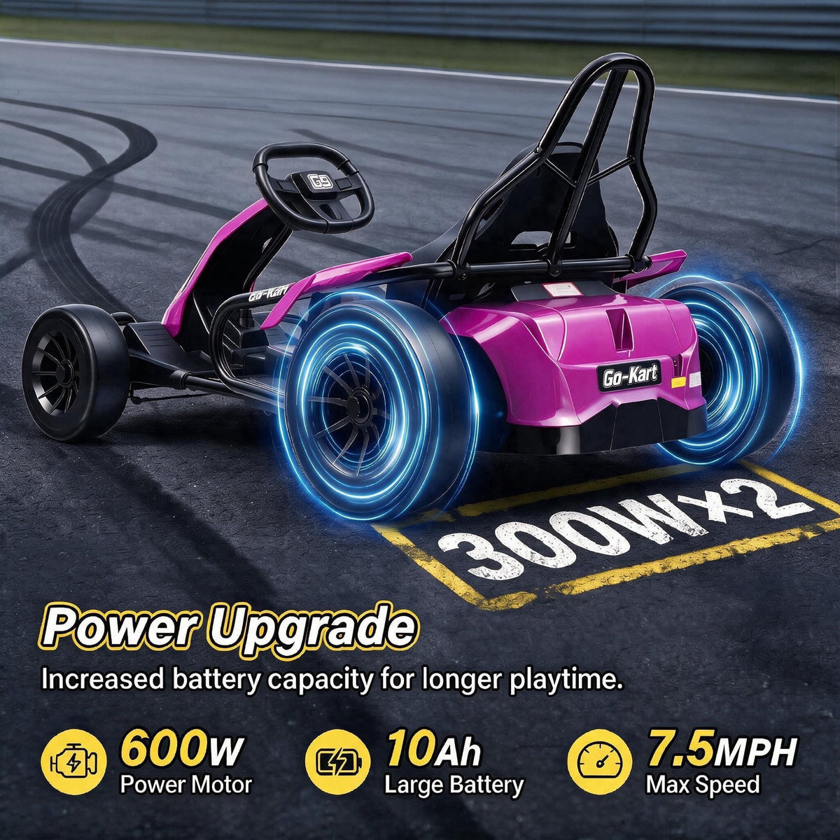 VIBESPARK Drift Go Kart, 24V 10AH Electric Go Kart for Kids Ages 6-14, 360° Drift Mode, Ride On Car with Backrest & Adjustable Seat, 300W Dual Motors, Max Speed 7.5mph/h, Blue