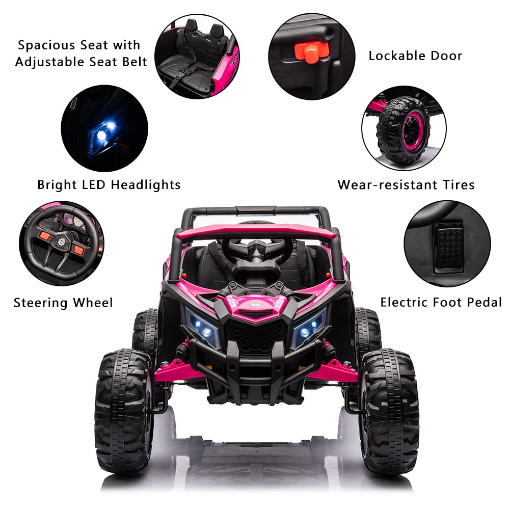 TROPOW 24 Volt Ride On Toys for Boys,Battery Powered Kids Car, Electric Off-Road UTV Car with Remote Control, 200W Motors, Led Lights, Music, Enhanced Suspension, Ride on Toy for Kids,Rose Red