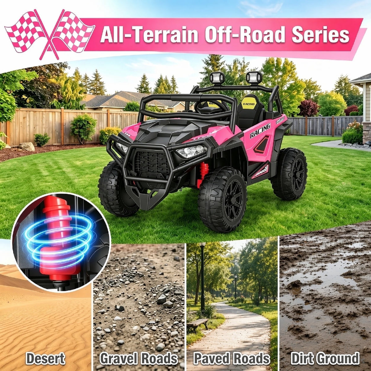 VIBESPARK 24 Volt 2 Seater Ride on Toys for Kids, Powered Ride on Cars with Remote Control, Electric UTV Car for 3-8 Boys Girls Gift w/ Bluetooth, LED Light, Music, Green