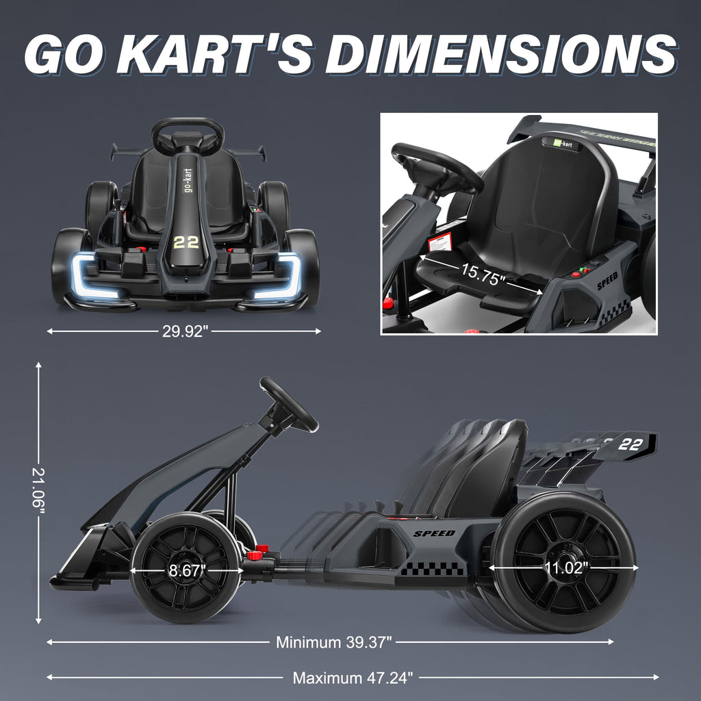 Funcid 24V 7AH Go Kart for Kids, 300W Powered Ride on Toys for 6+, Racing Go Kart with Drift/Sport Mode for Outdoor, Speed 4-8MPH, 110lbs Max Load