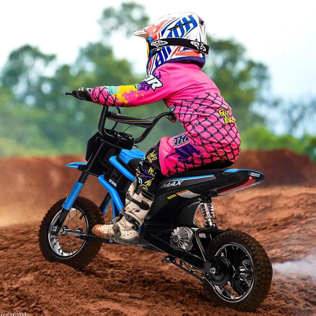 24V Electric Dirt Bike, 3-Speed Off-Road Motorcycle up to 14.29 MPH, Dual Suspension, Hydraulic Front Fork, Steel Frame, 135 lbs Capacity
