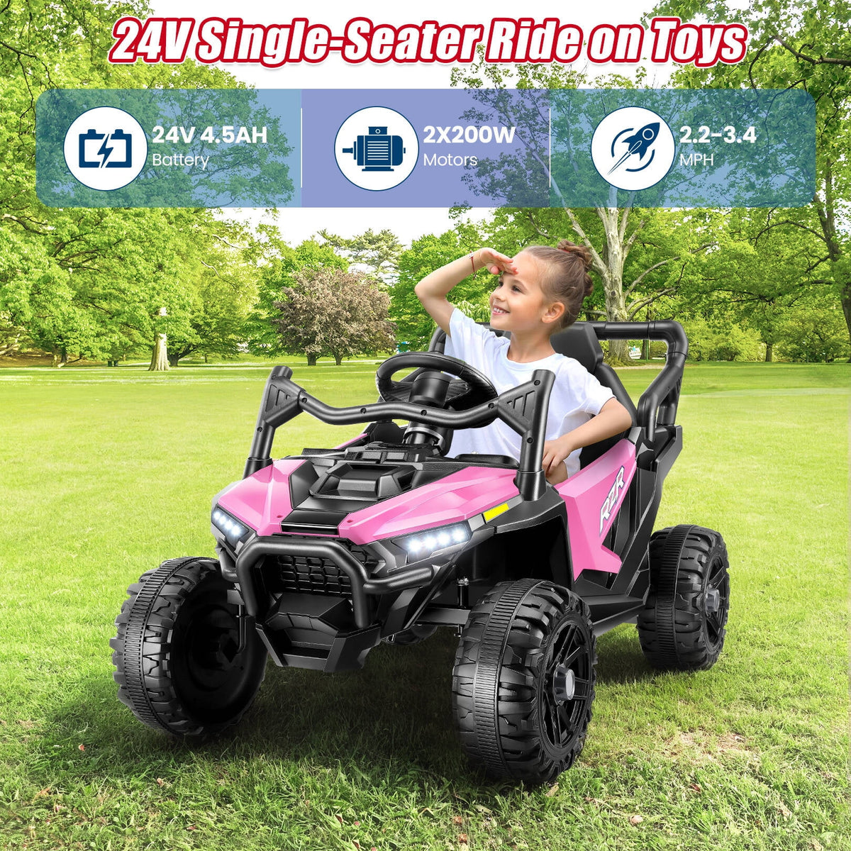 VIBESPARK 24V Ride on Toys for Kids, Ride on Cars with Remote Control, Powered Ride on Electric Car w/ Bluetooth, Music Player, LED Lights, Black