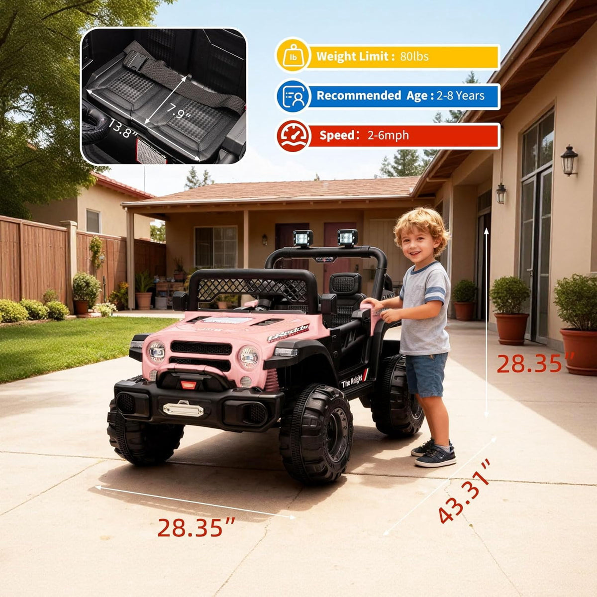 12V Electric Ride-On Truck, 4-Wheel Ride-On Car with Remote Control, 12V 7Ah Battery, Spring Suspension, LED Lights, Music, 66 Lbs