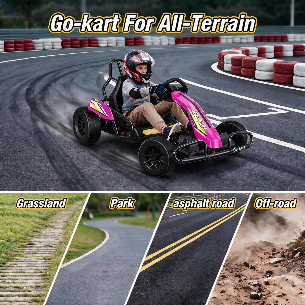 VIBESPARK Drift Go Kart, 24V 10AH Electric Go Kart for Kids Ages 6-14, 360° Drift Mode, Ride On Car with Backrest & Adjustable Seat, 300W Dual Motors, Max Speed 7.5mph/h, Blue