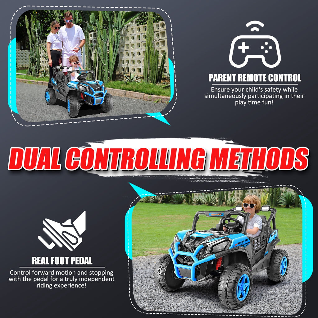 Funcid 24V Ride on Toys 4WD Ride on Cars with Remote Control, 2 XL Seater Electric Car for Kids, Power Car Wheels, UTV w/ 4*200W Motor, Bluetooth, Music, Lights, 3 Speeds, Black