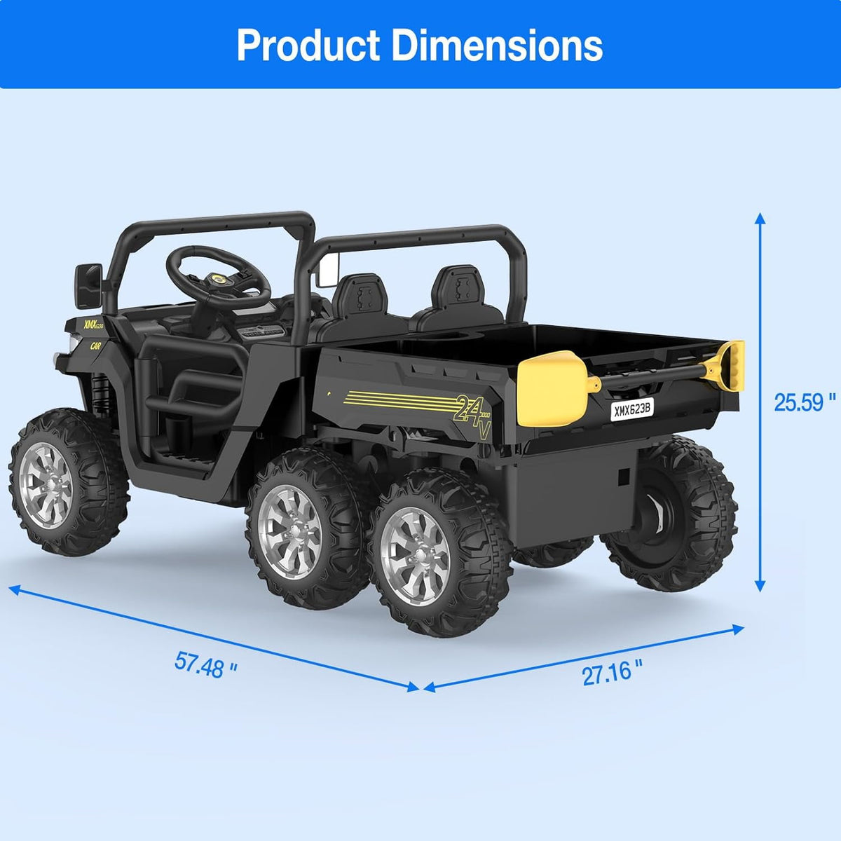 24V 4WD Electric Ride-On Dump Truck for , 2-Seater UTV with Remote Control, Bluetooth Music, Seatbelts, LED Lights, Mobile Phone Connectivity, Double Seat 6 Wheel Truck for Ages 3-8,Green