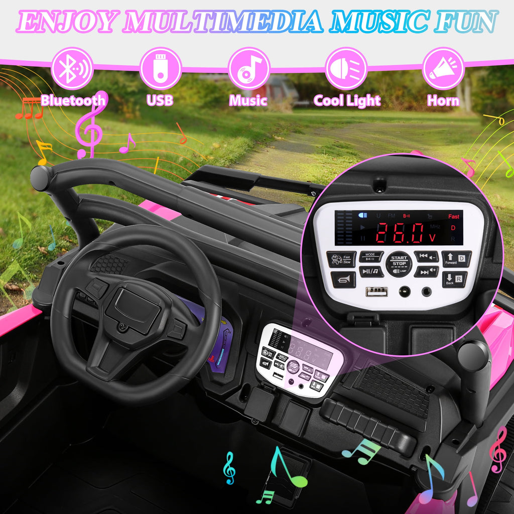 Funcid 24 Volt Ride on Cars, 2-Seater Ride on Toys with Remote Control, 400W Electric Car, Ride on UTV w/ Bluetooth, MP3, Suspension, Seat Belts, Volume Adjustment, Black