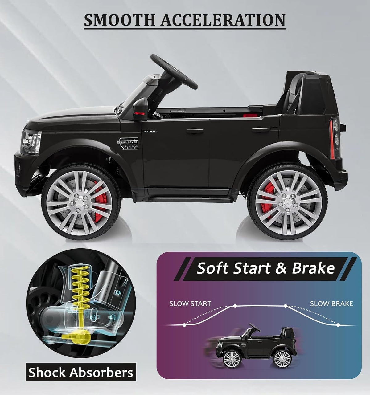 12V Licensed Land Rover Ride-On Car, 2x25W Motors, 4.5Ah Battery, 3 Speeds up to 4.5 MPH, Parent Remote, Spring Suspension, LED Lights