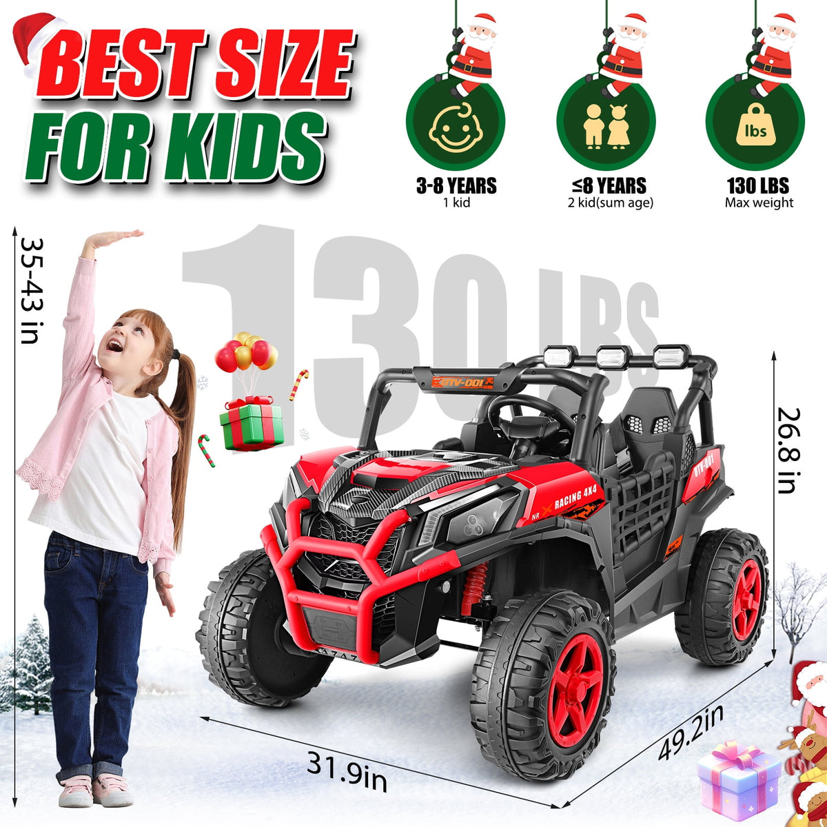 Funcid 24V Ride on Toys 4WD Ride on Cars with Remote Control, 2 XL Seater Electric Car for Kids, Power Car Wheels, UTV w/ 4*200W Motor, Bluetooth, Music, Lights, 3 Speeds, Black