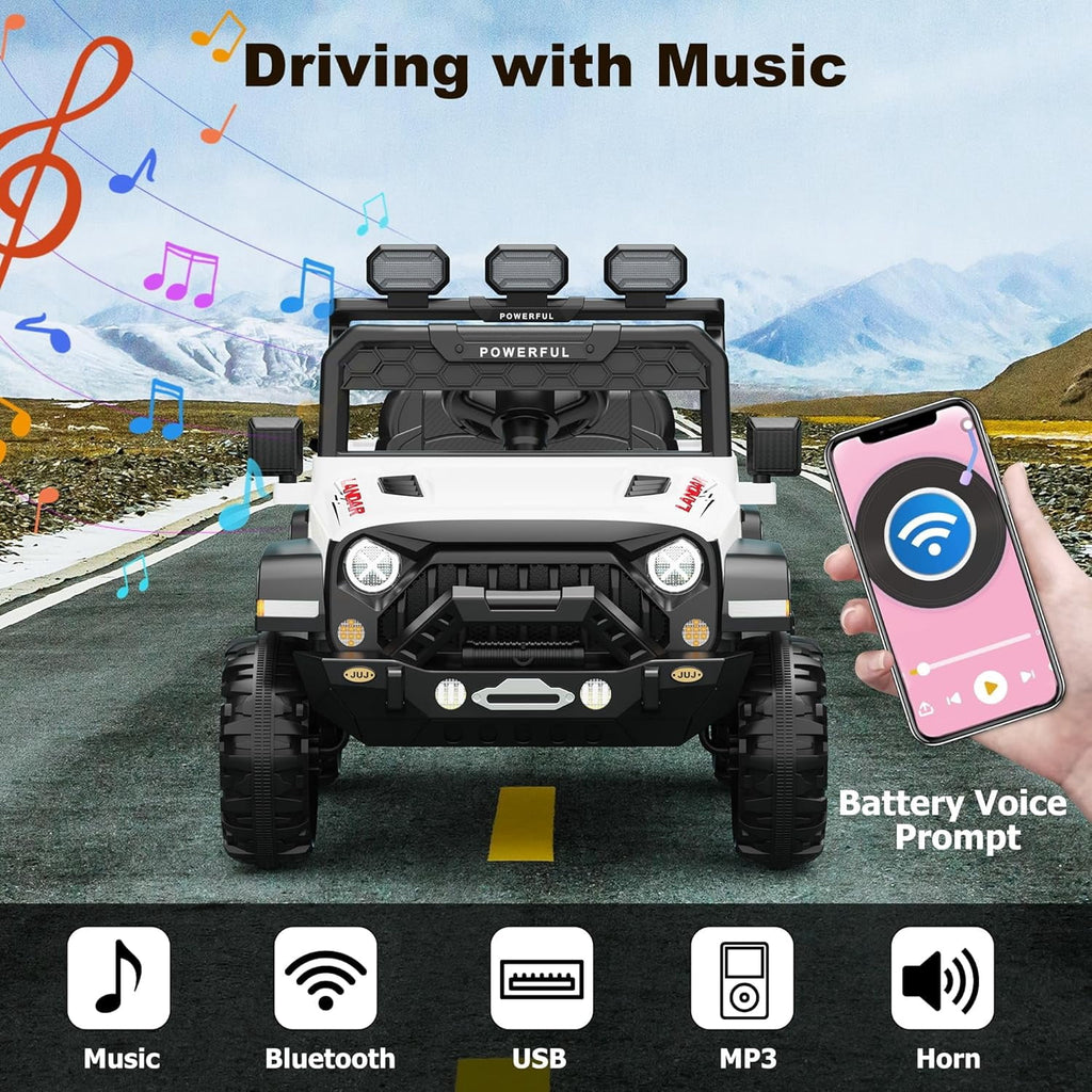 12V Ride-On Truck Car, 7Ah Battery, Parent Remote Control, 3 Speeds Up to 3.7 MPH, Soft Start, LED Lights, Bluetooth, USB, AUX, MP3, 66 Lbs