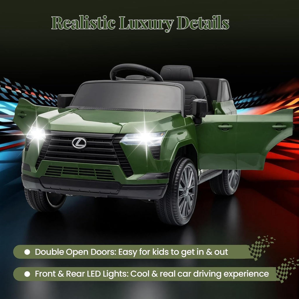 Officially Licensed Lexus GX550 12V Electric Ride-On Car with Parent Remote Control, Dual Motors, 4-Wheel Suspension, LED Lights, Music & Stories, Lockable Doors, Seat Belt, Ages 3-8,Green