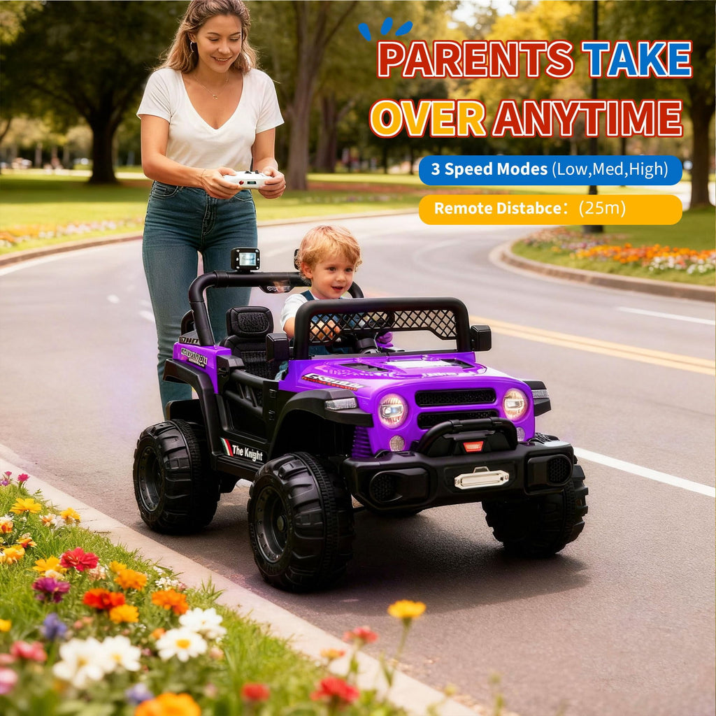 12V Kids Ride-On Truck – Dual 550W Motors, Remote Control, 3-Speed up to 6MPH, Spring Suspension, LED Lights, Music, Safety Belt, Storage – Electric Toy Car for Kids Ages 2-8 – Black