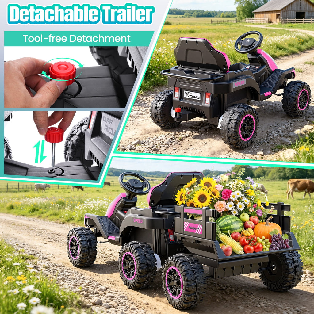 VIBESPARK 24V Ride on Toys with Remote Control, 3 in 1 Ride on Car, Ride on Tractor for Kids with Trailer, 6 Wheel Kids Electric Car w/ Bluetooth, MP3, Music, Green
