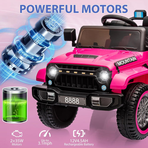 12V Ride-On Electric Car with Parent Remote Control, Dual 35W Motors, 3 Speeds, Spring Suspension, LED Lights, Music, Horn, 66 lbs