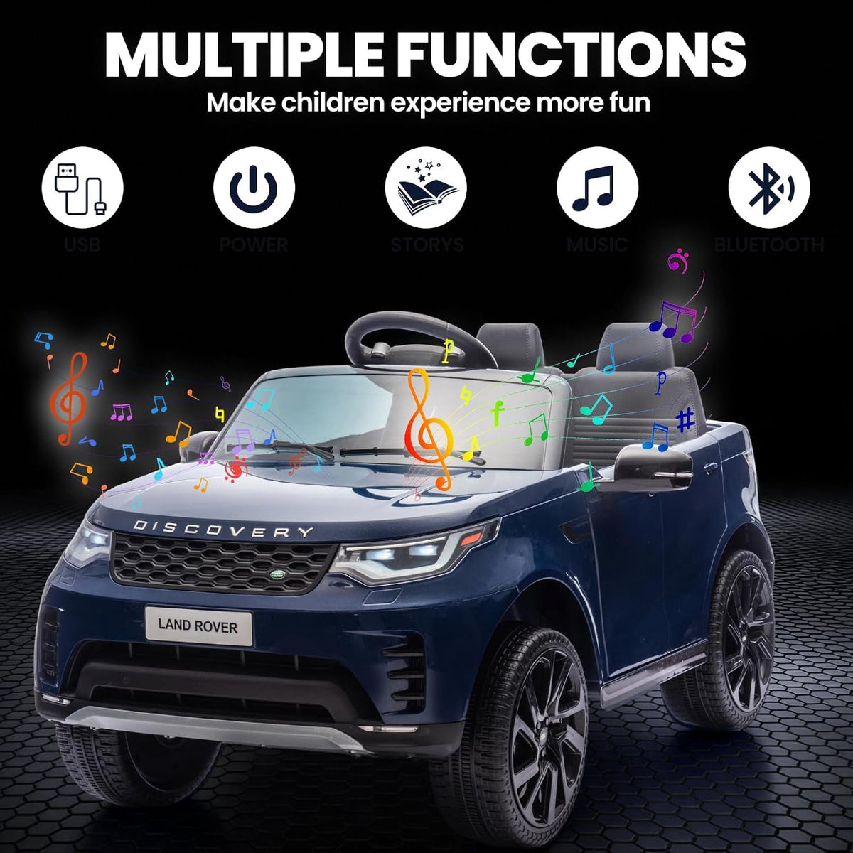 12V Licensed Land Rover 2-Seater Ride On Vehicle with Parent Remote Control, Double Doors, LED Lights, Manual Driving, Rechargeable Battery Powered Electric Ride On Car,Dark blue