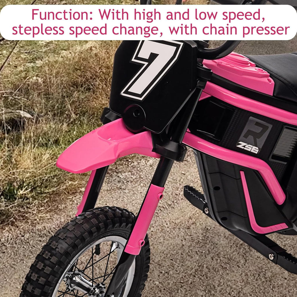 24V Electric Dirt Bike, 3-Speed Off-Road Motorcycle up to 14.29 MPH, Dual Suspension, Hydraulic Front Fork, Steel Frame, 135 lbs Capacity