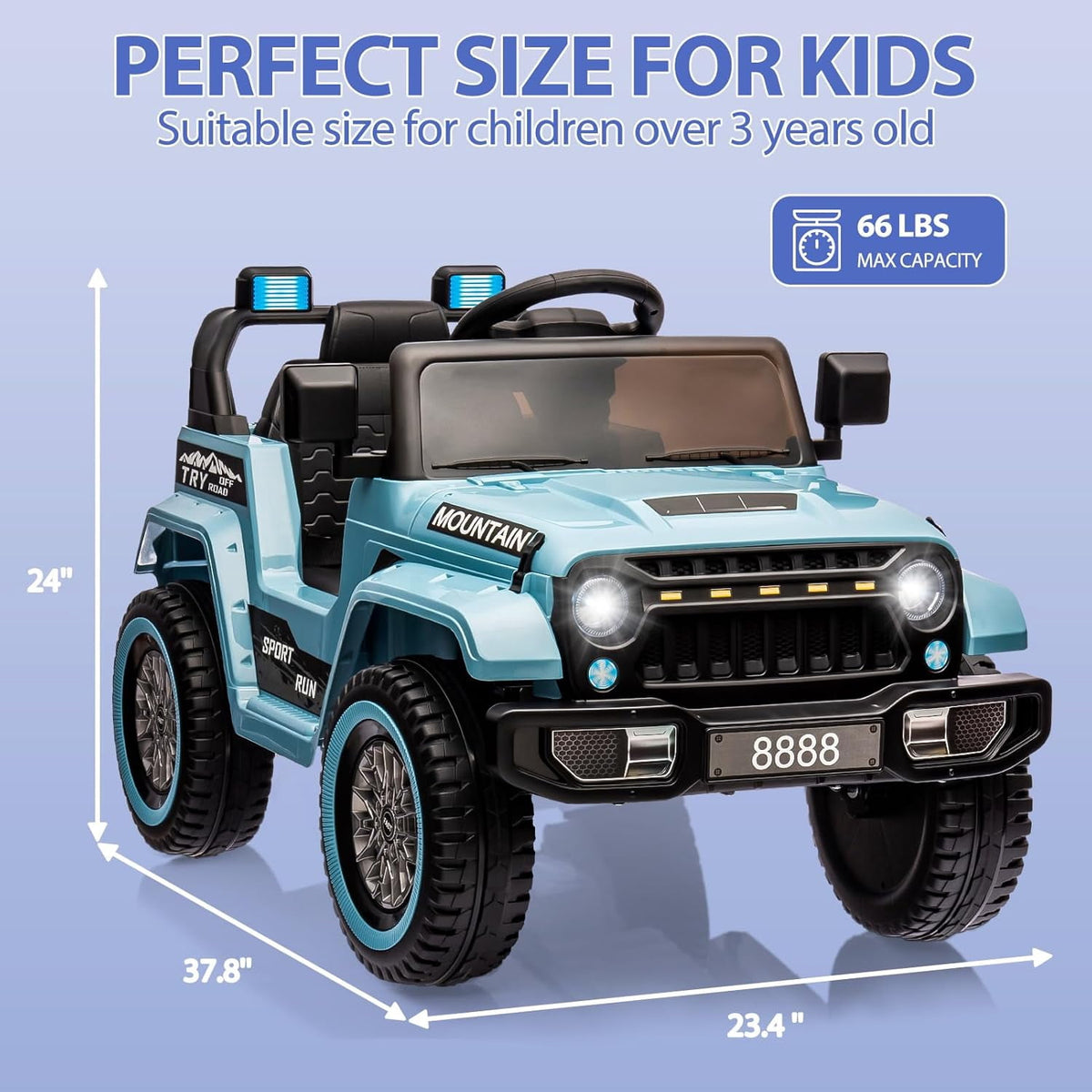 12V Ride-On Electric Car with Parent Remote Control, Dual 35W Motors, 3 Speeds, Spring Suspension, LED Lights, Music, Horn, 66 lbs